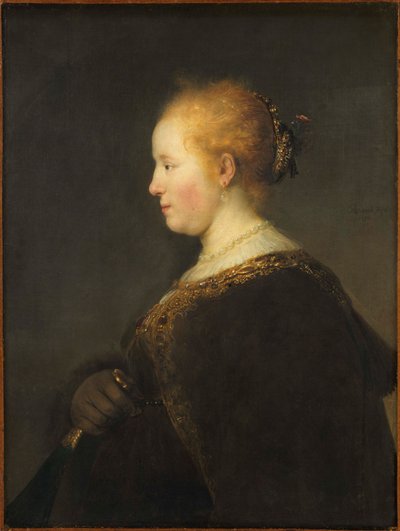 Jonge vrouw in profiel door Rembrandt van Rijn